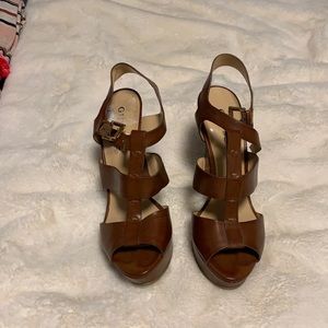 Guess Brown Leather Platform Heels sz 7.5